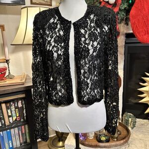 Vintage Jack Bryan Black Embellished Beaded Lace Evening Cardigan Jacket Size 6